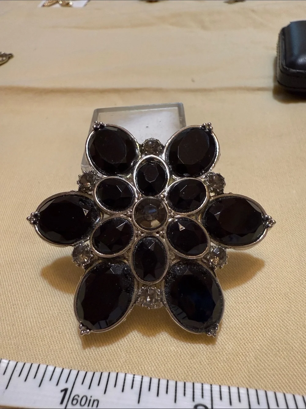 Women's Black, Topaz color and silver Flower Cocktail Brooch